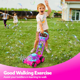 SLOOSH Bubble Lawn Mower pink side view enhances motor skills during active play