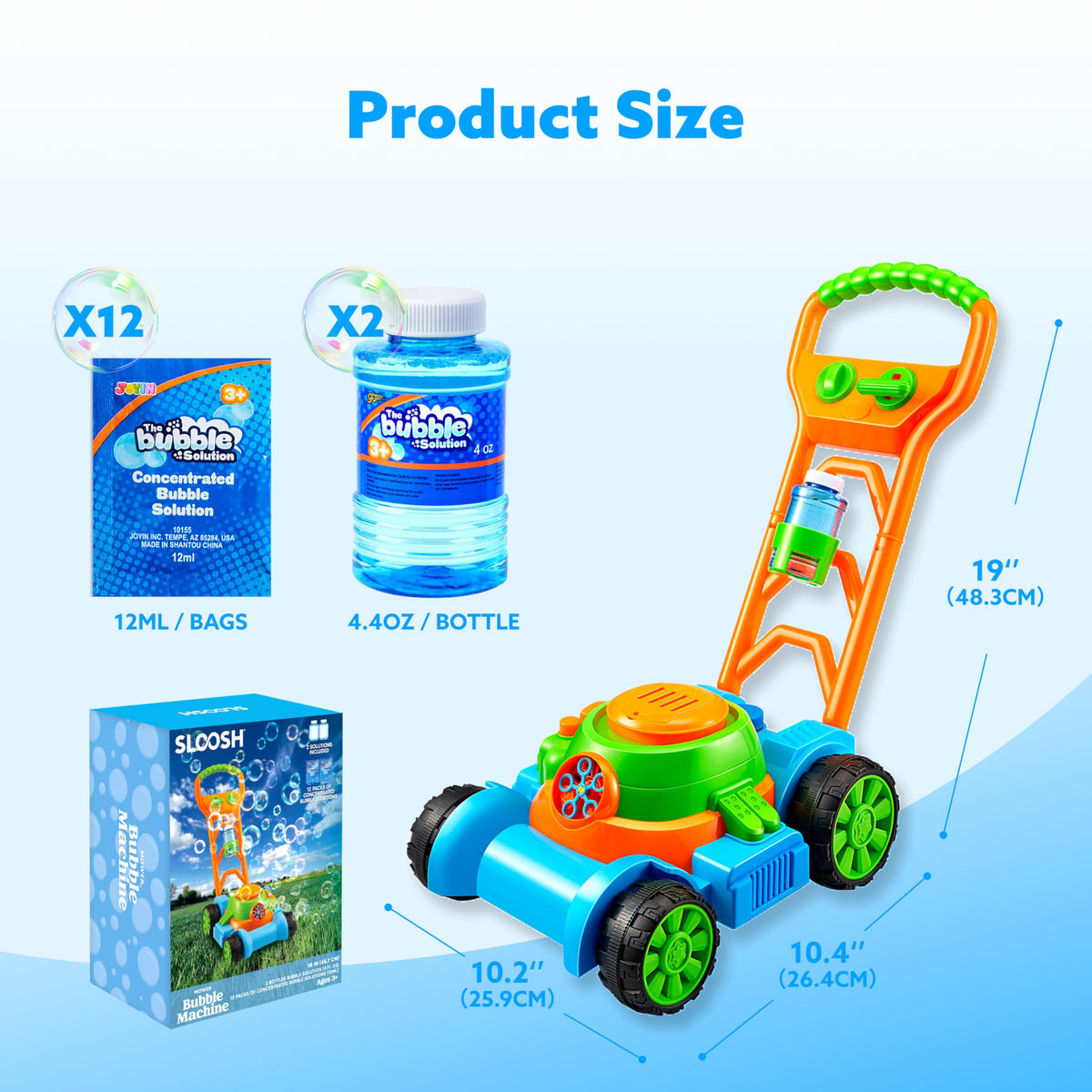 Sloosh Bubble Lawn Mower Toy blue battery compartment visible, ready for use