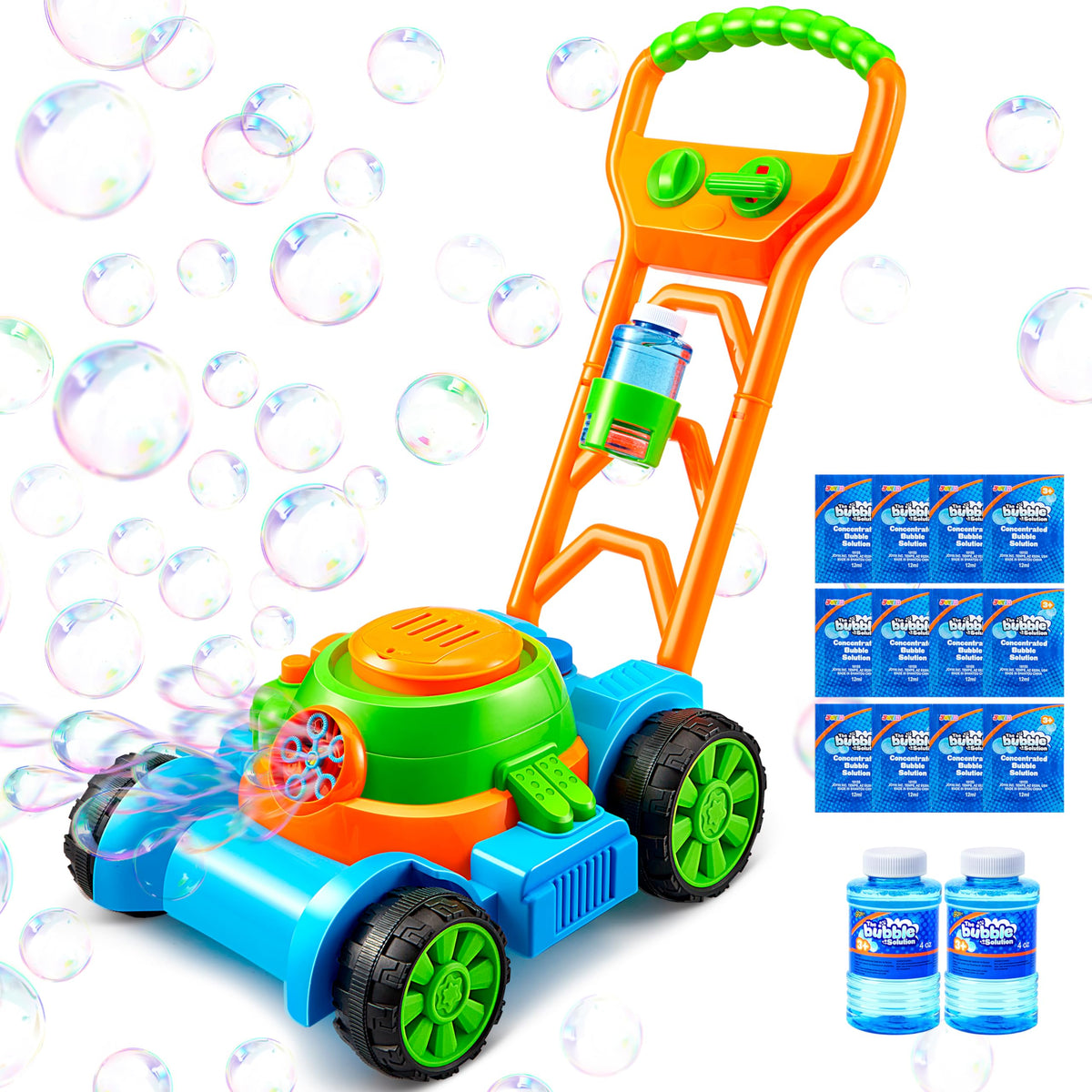 Sloosh Bubble Lawn Mower Toy blue with bubble-dispensing action for outdoor play