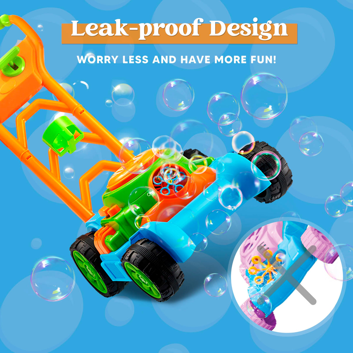 Sloosh Bubble Lawn Mower Toy blue safety tested for peace of mind