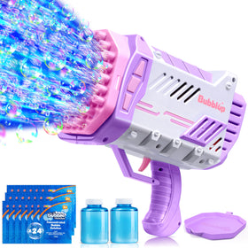 Sloosh bubble machine gun rocket display outdoors with bubbles and colorful lights