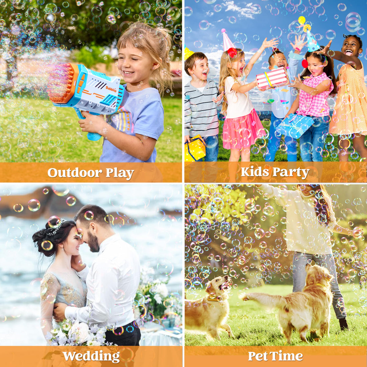 Sloosh bubble machine guns includes bubble liquid refills for extended play.
