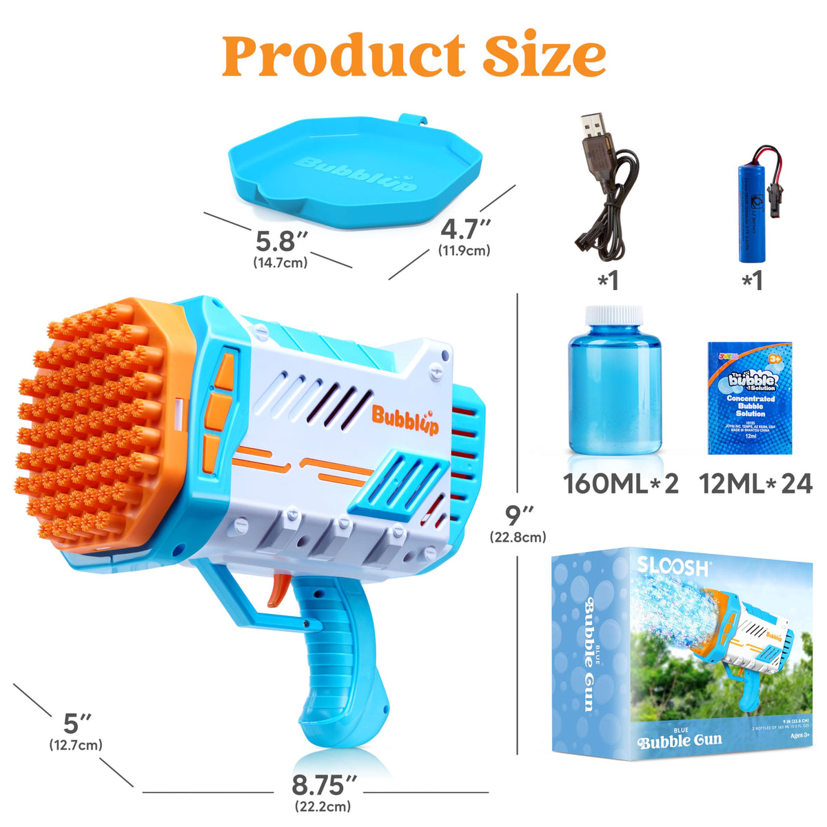 Sloosh bubble machine guns suitable for kids and adults at parties.