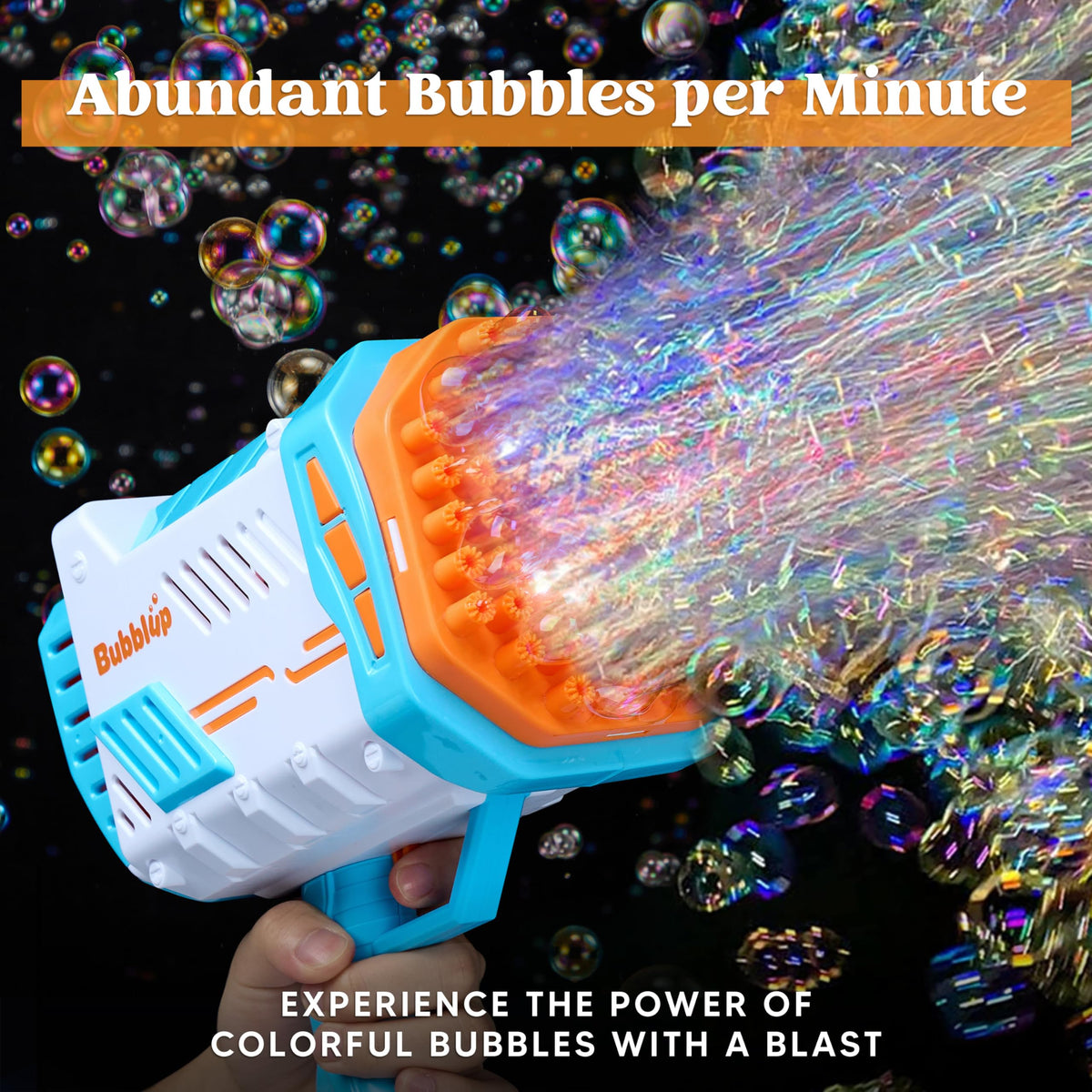 Sloosh bubble machine guns LED lights add colorful effects to bubbles.