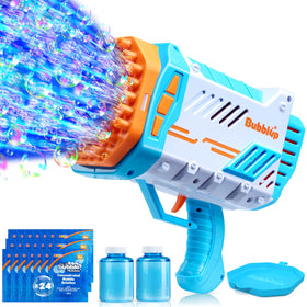 Sloosh bubble machine guns sixty-nine-holes rocket shape for dynamic outdoor fun.
