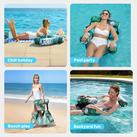 Sloosh buoyant pillows on green leaves chair, offers neck support while you relax.
