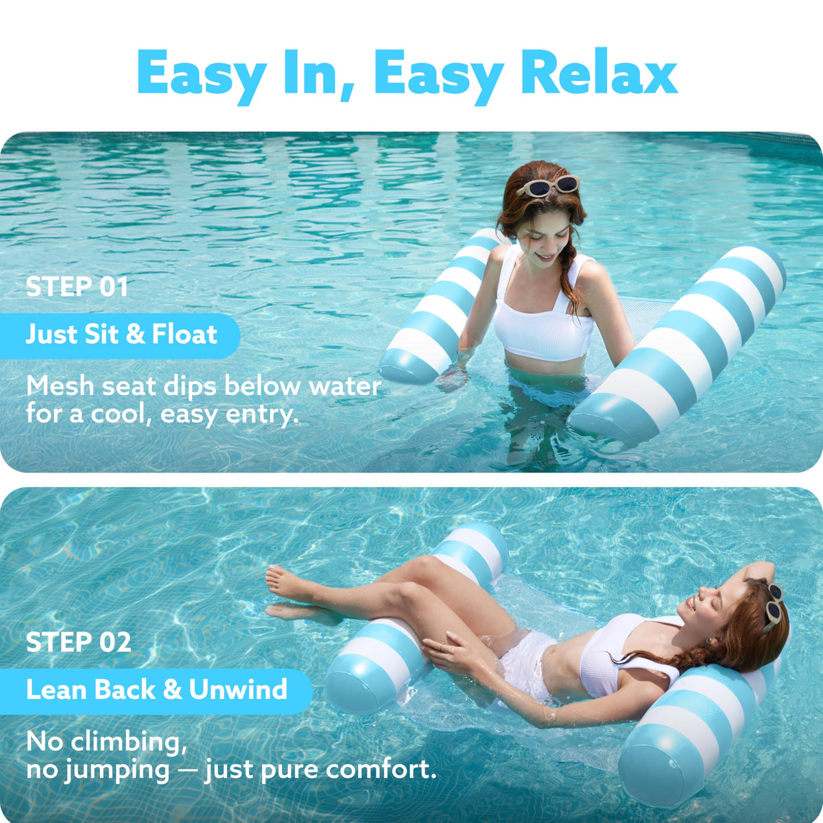 Sloosh buoyant pillows enhance support during relaxed float sessions.