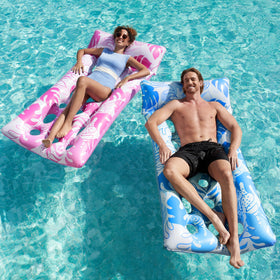 Sloosh blue-pink color design for stylish poolside lounging.