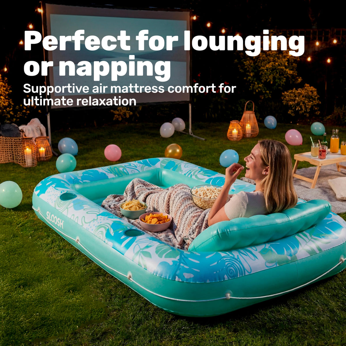 Sloosh compact and portable pool lounger is easy to inflate and transport.