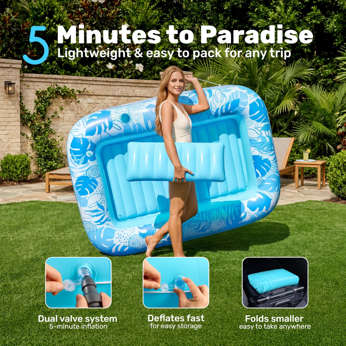 Sloosh compact portable inflates quickly for easy transport.