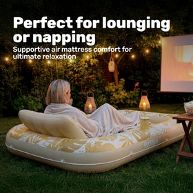 Sloosh compact portable sun lounge inflates quickly for easy transport.