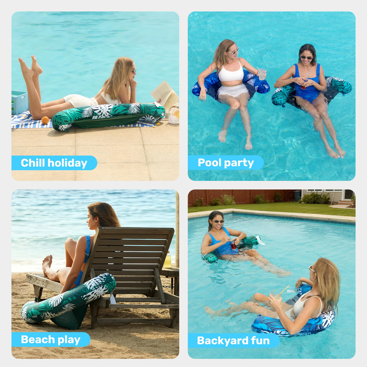 Compact storage and easy setup with Sloosh inflatable chairs for quick pool moments.
