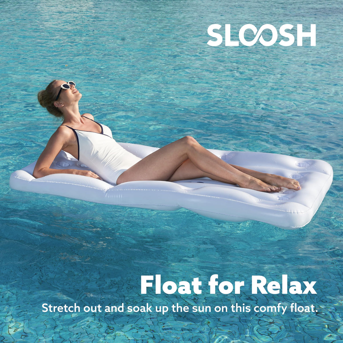 Sloosh floating table with cup holders on each side