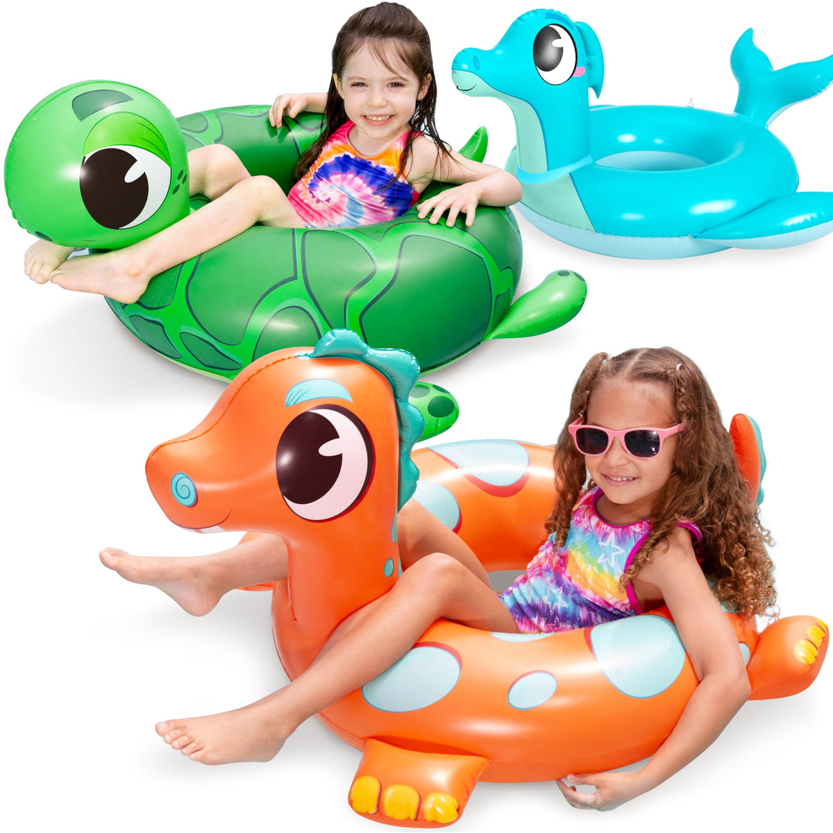 Sloosh dinosaur pool tube for kid-friendly pool play.