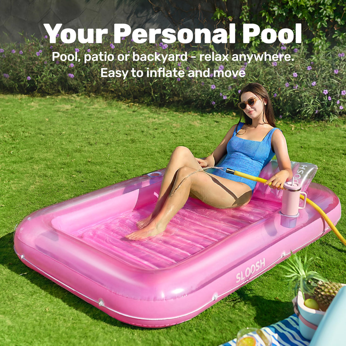 SLOOSH tanning float with two drink holders for refreshment
