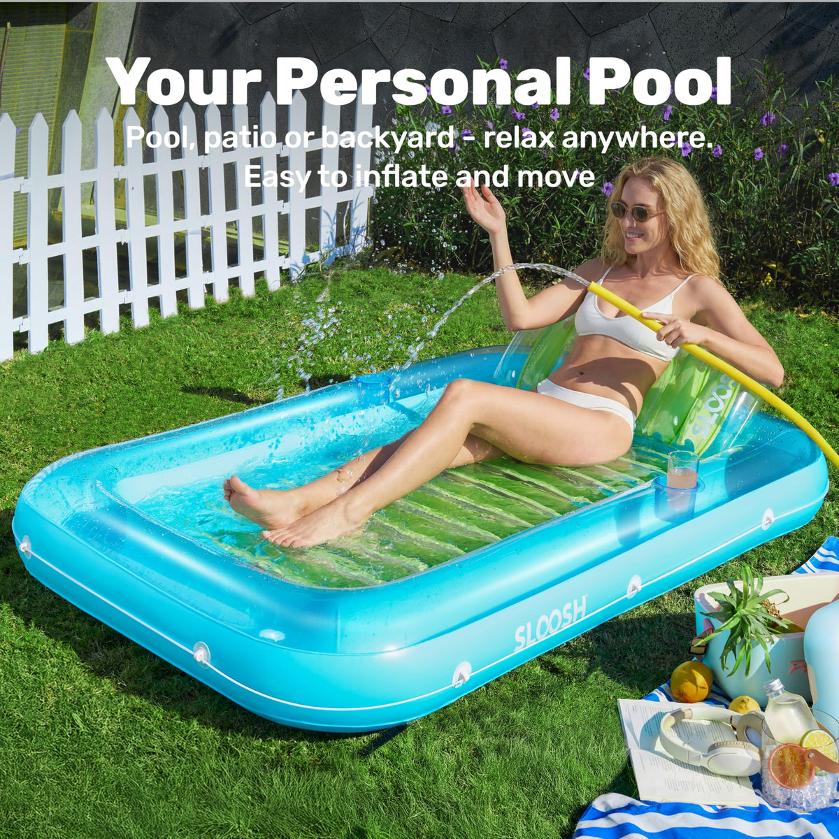 Sloosh pool float with two drink holders keeps beverages within easy reach