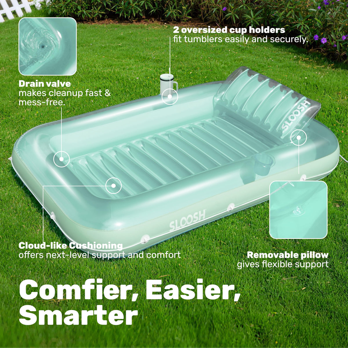 Sloosh durable 0.3mm PVC construction adds resilience for busy pool days.