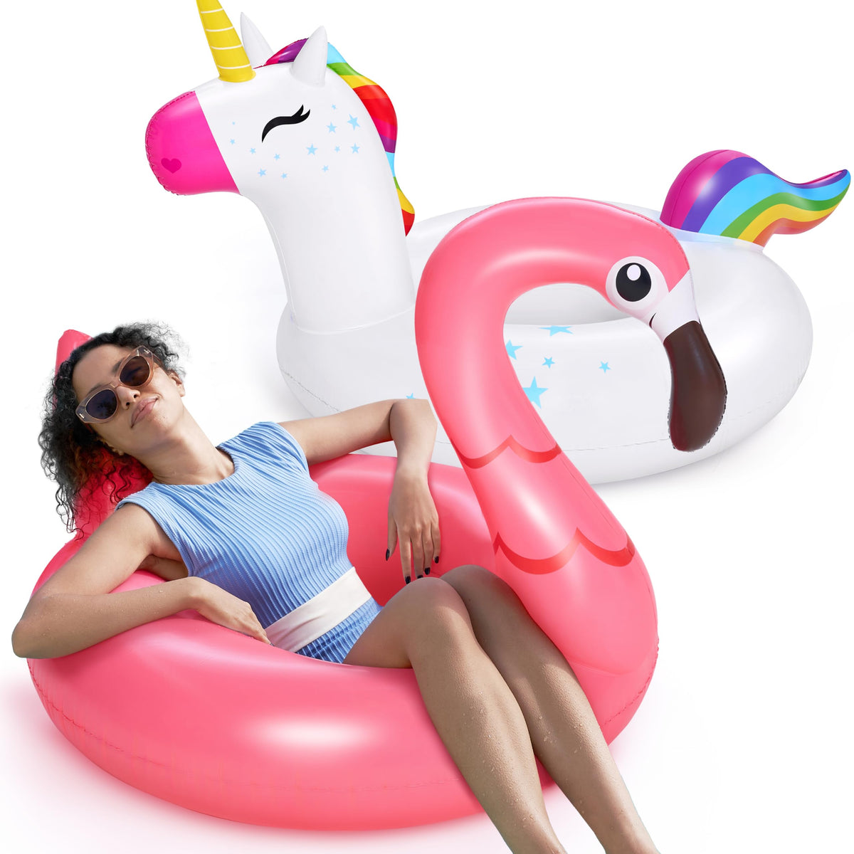 Sloosh durable PVC pool floats, hero shot for family use and play.