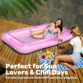 Sloosh easy-setup luxury tan pool float quickly creates a chic lounge