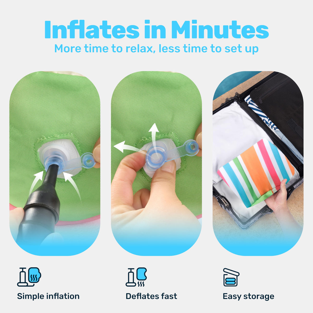 Sloosh easy-to-inflate float enables quick setup and storage.