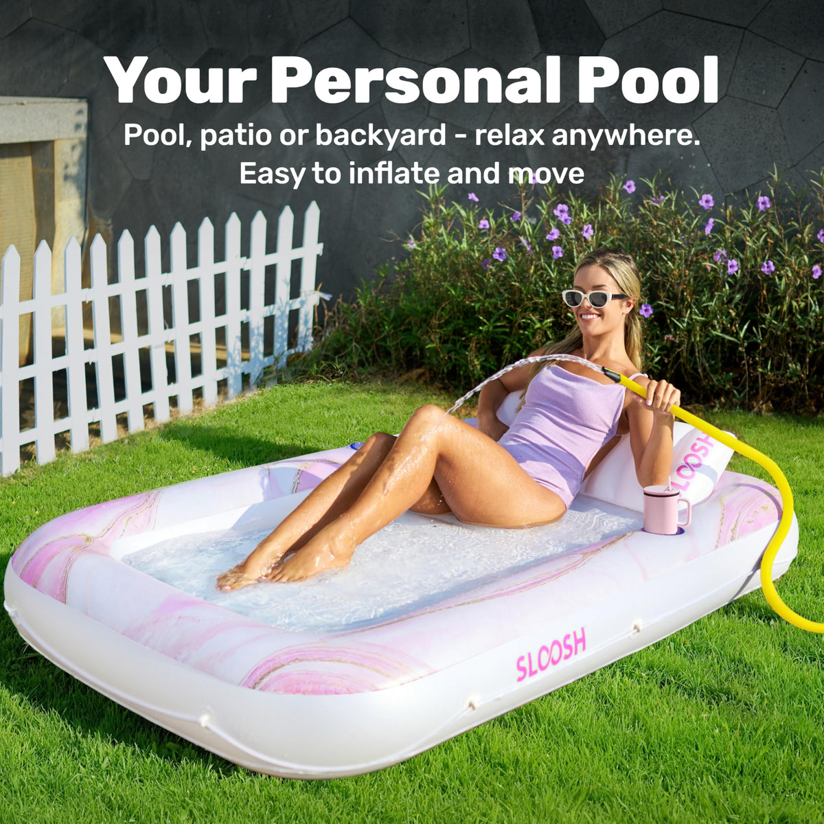 Sloosh ergonomic solo comfort lounger features removable pillow and ribbed cushion.