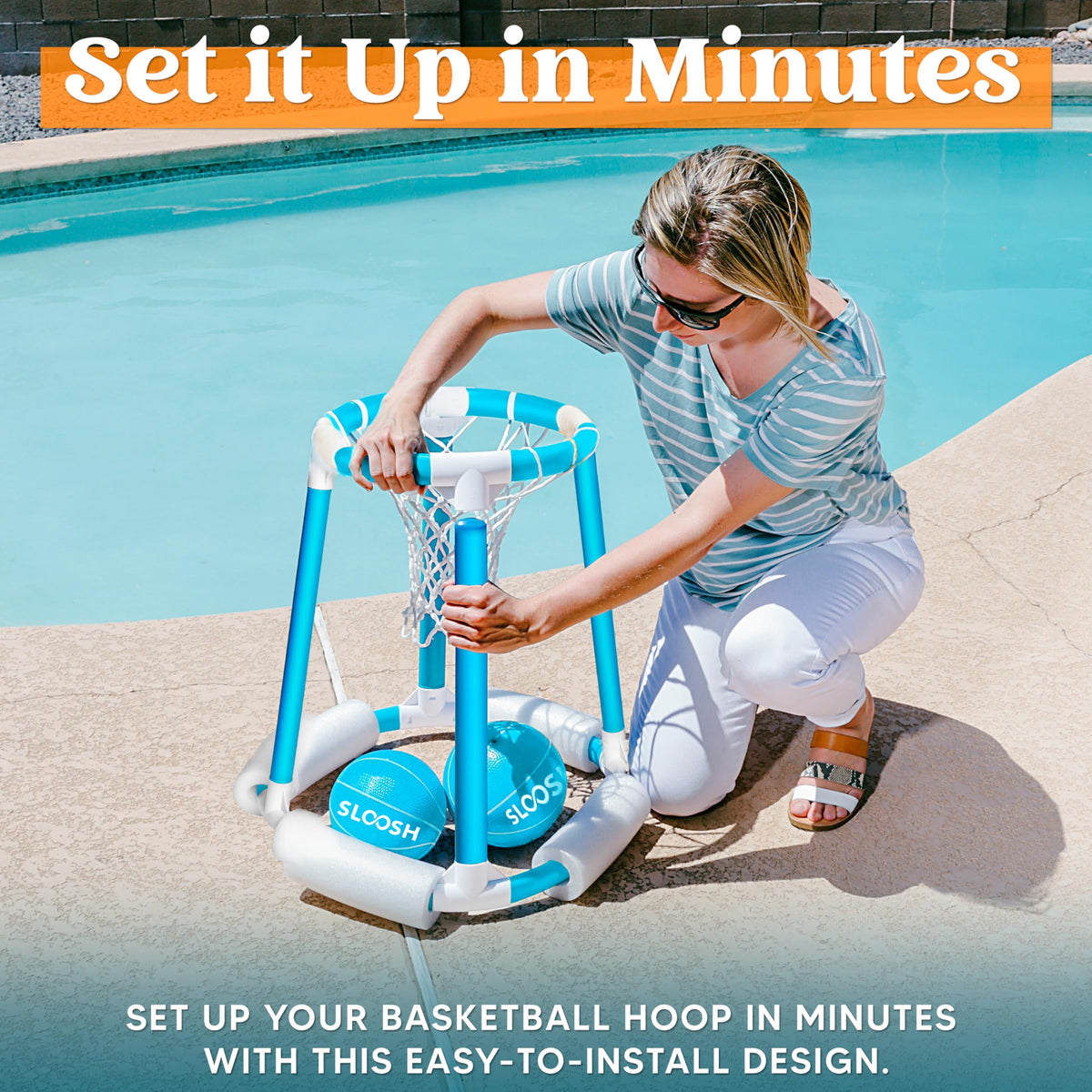 Sloosh floating hoop blue – stable water game for all ages.
