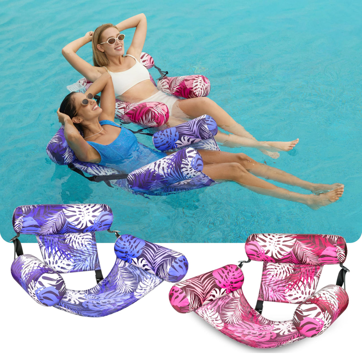 Sloosh floating lounge chair with adjustable backrest for personalized water comfort