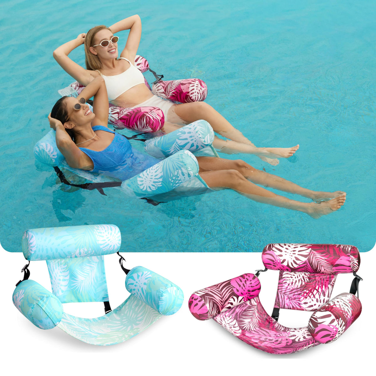 Sloosh floating lounge chairs pair for pool, beach, or lakeside relaxation