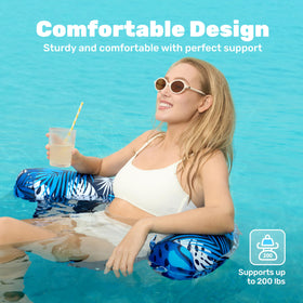 Sloosh floating lounge with sling seat supports relaxed days by the water.