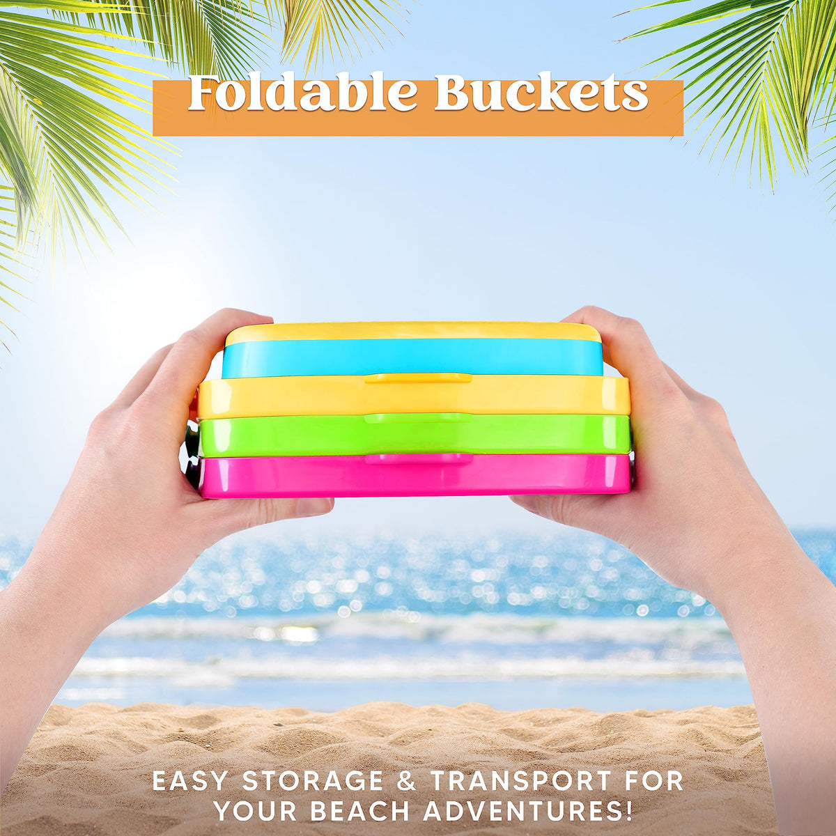 Sloosh foldable bucket folded in a beach bag for travel