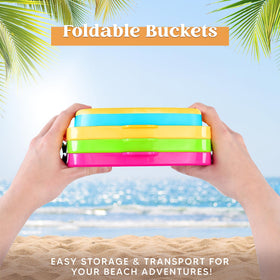Sloosh foldable bucket folded in a beach bag for travel