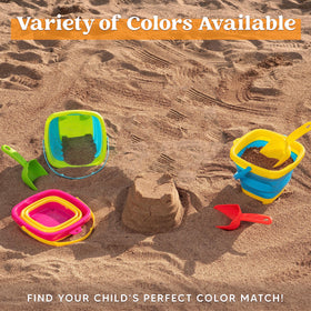 Sloosh foldable bucket unfolded in sandbox for hands-on play