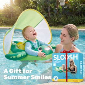 Sloosh foldable travel-friendly baby float fits in bags.