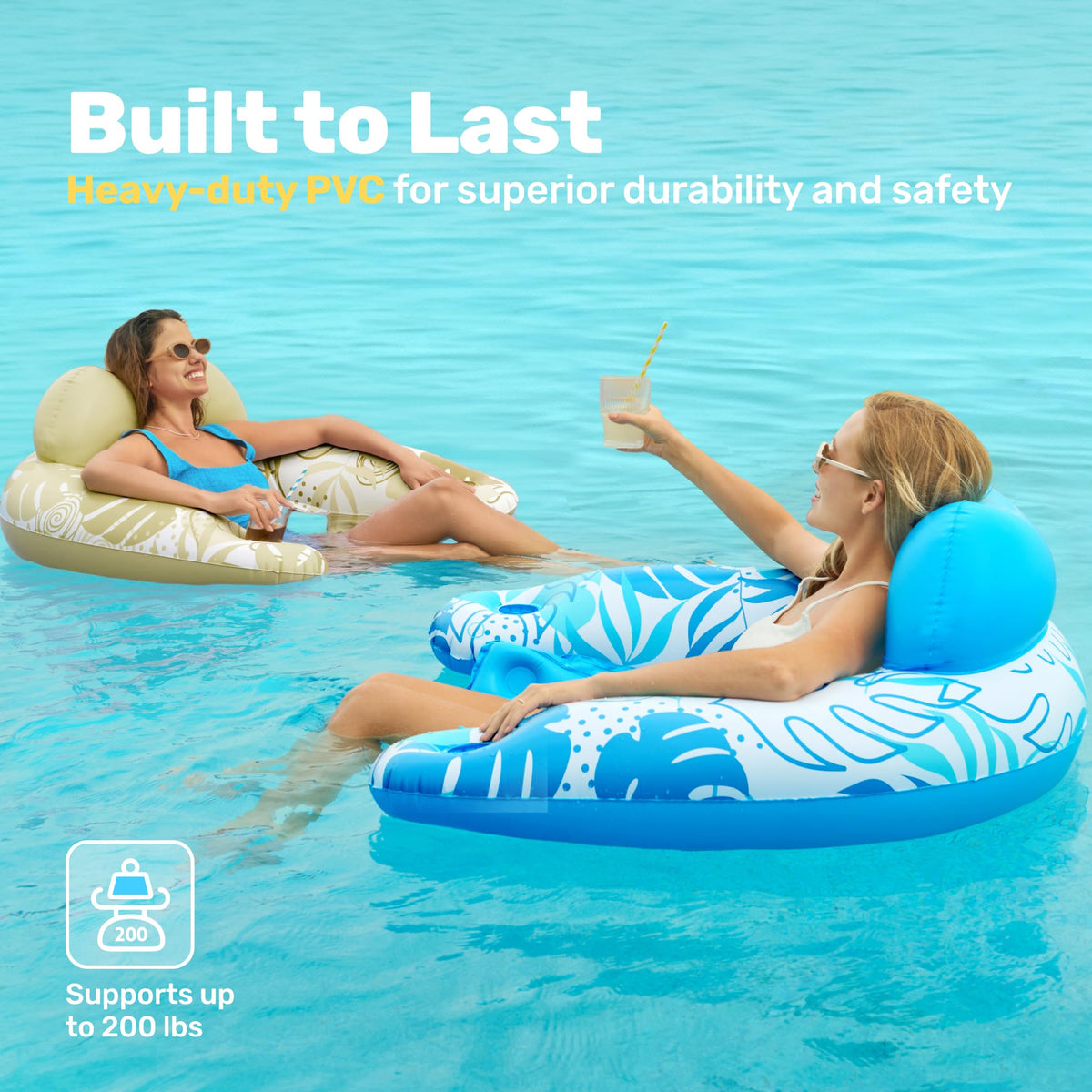Sloosh four-pack pool chairs on water ready for summer gatherings.