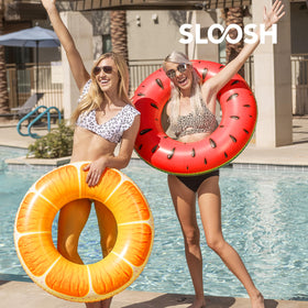 Sloosh vinyl close-up of thick inflatable pool float for durability