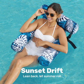 Sloosh hammock floating mat featuring plant pattern for buoyant water comfort
