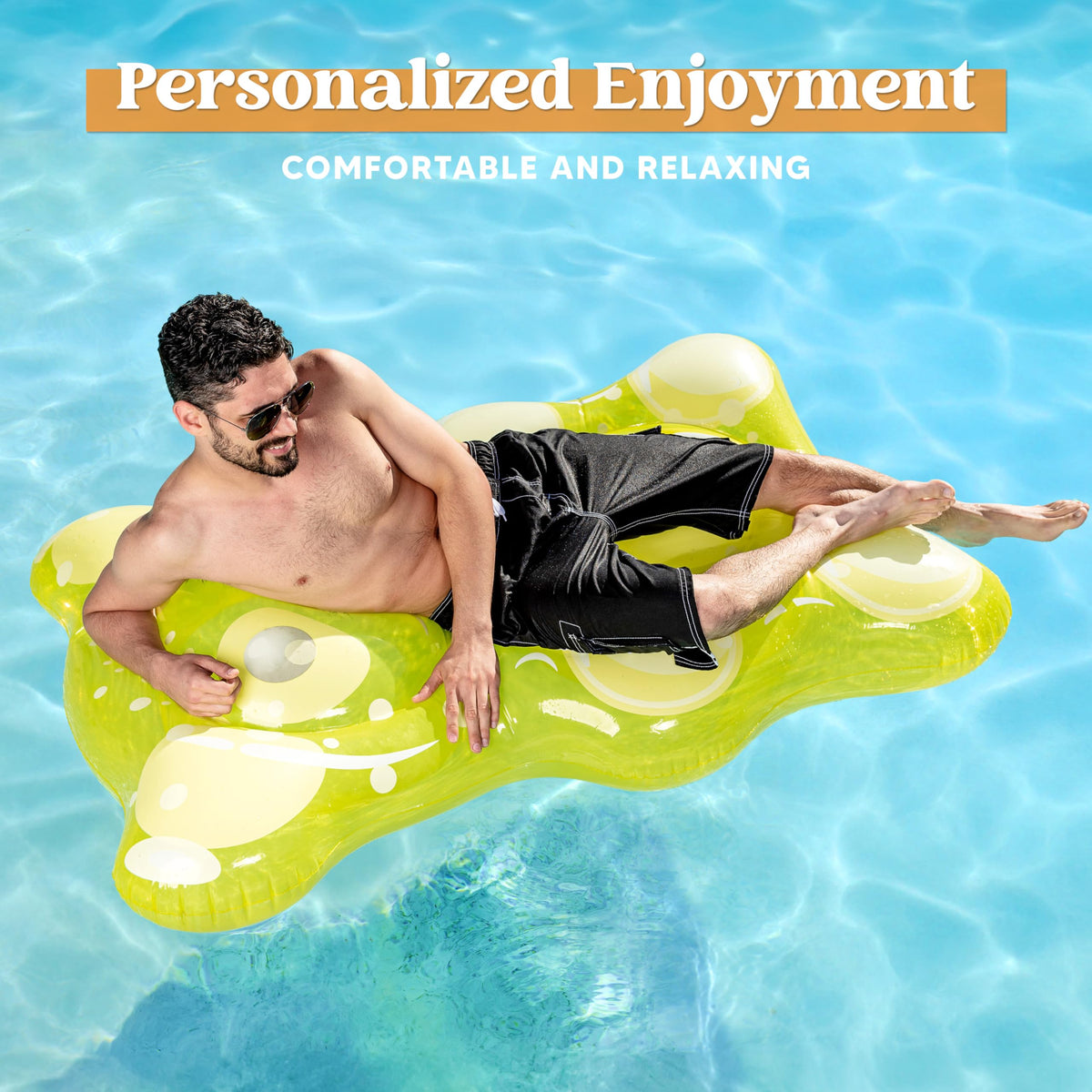 Sloosh water-hammock design supports head and knee flotation.