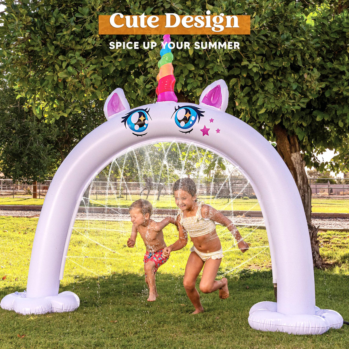 Sloosh family-friendly sprinkler arch ideal for parties and gatherings