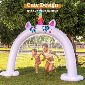 Sloosh family-friendly sprinkler arch ideal for parties and gatherings