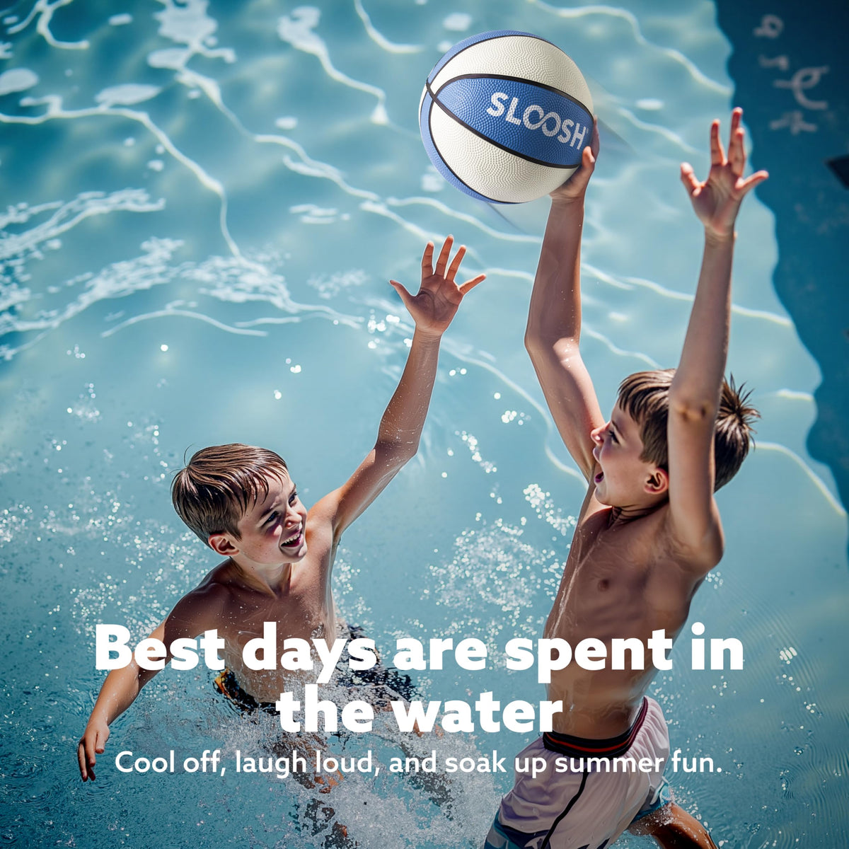 Sloosh hoop-compatible pool basketball design fits standard setups.