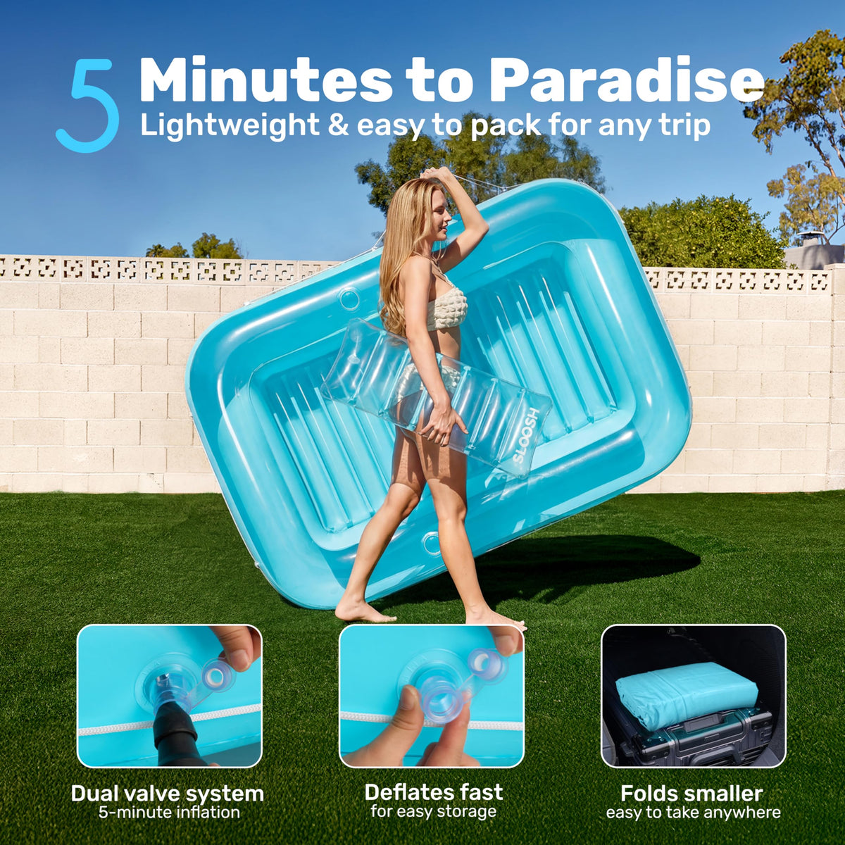 Sloosh inflatable bed made with UV-resistant PVC for durability