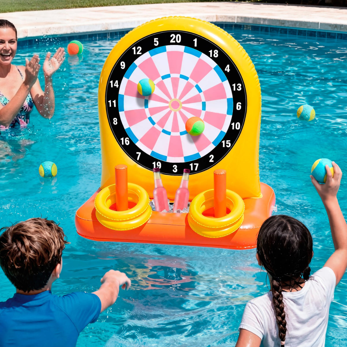 Sloosh inflatable-dart-board for pool and beach fun, bright and easy to spot