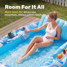 Sloosh inflatable lounger with built-in cooler keeps drinks cold.