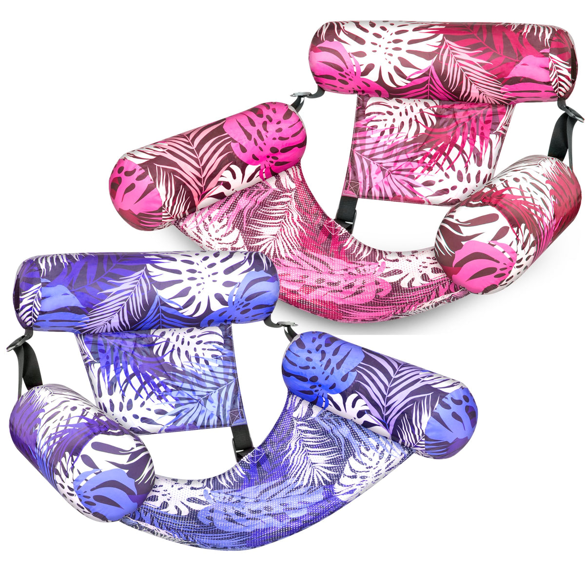 Sloosh inflatable pool float chairs in 2-pack with tropical leaves design for relaxed lounging