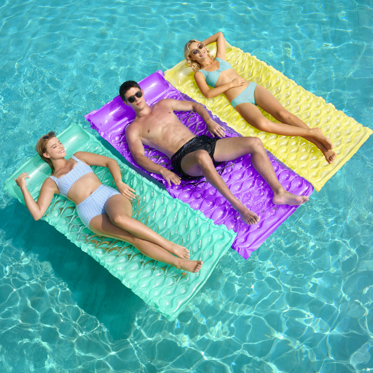 Sloosh inflatable pool float green headrest for comfortable lounging in the sun