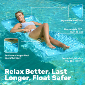 Sloosh inflatable pool floats with built-in headrest shown for easy neck support.