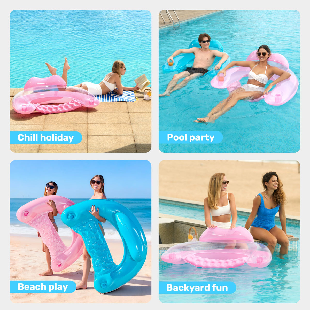 Sloosh floats ideal for pool parties and lake trips.