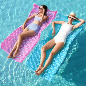 Sloosh two-pack inflatable pool floats for adults with headrests for neck comfort.