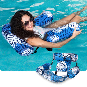 Sloosh inflatable pool lounge with blue leaves design for sunny sunbathing
