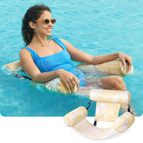 Sloosh inflatable pool lounge in plant pattern for sunny beach days.